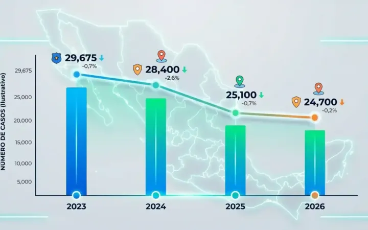 Grafica sobre la evolucion de los homicidios en Mexico desde 2023 hasta 2026