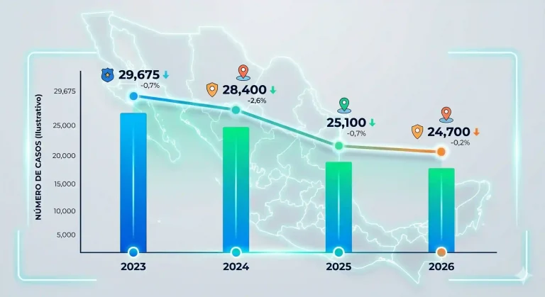 Grafica sobre la evolucion de los homicidios en Mexico desde 2023 hasta 2026