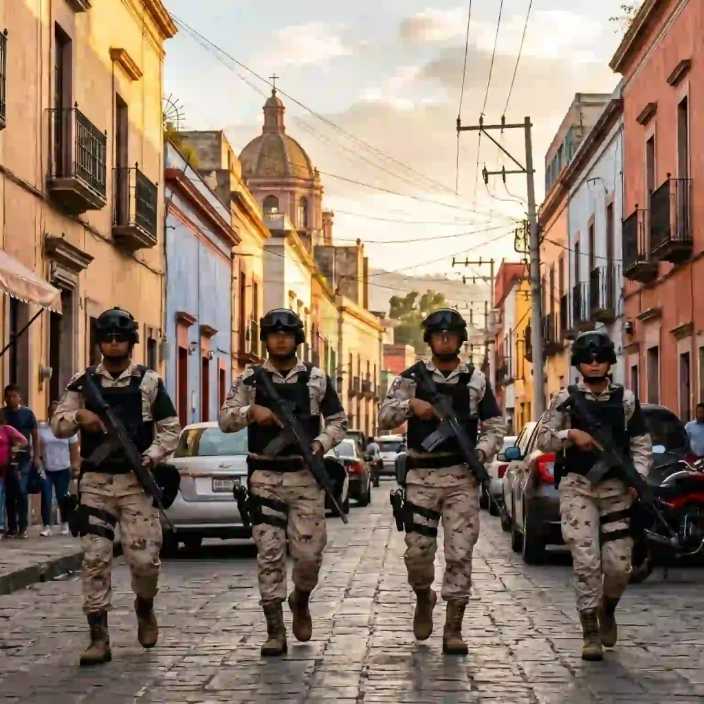 seguridad Centrando La Nota Elementos de seguridad publica resguardando una zona urbana en Mexico