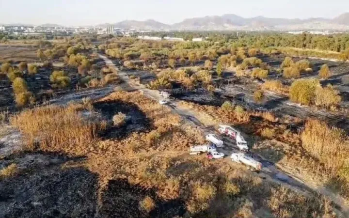 Vuelven a controlar incendio forestal en Vaso Regulador "El Cristo" en Naucalpan