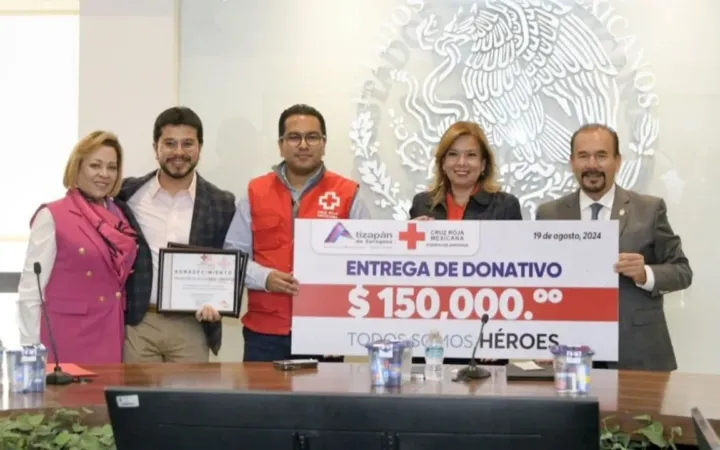 Alcalde Pedro Rodríguez entrega donativo a Cruz Roja Mexicana en Atizapán de Zaragoza