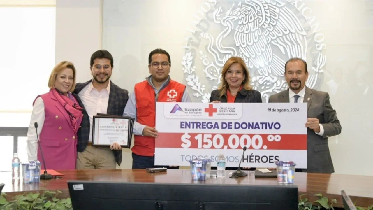 Alcalde Pedro Rodríguez entrega donativo a Cruz Roja Mexicana en Atizapán de Zaragoza