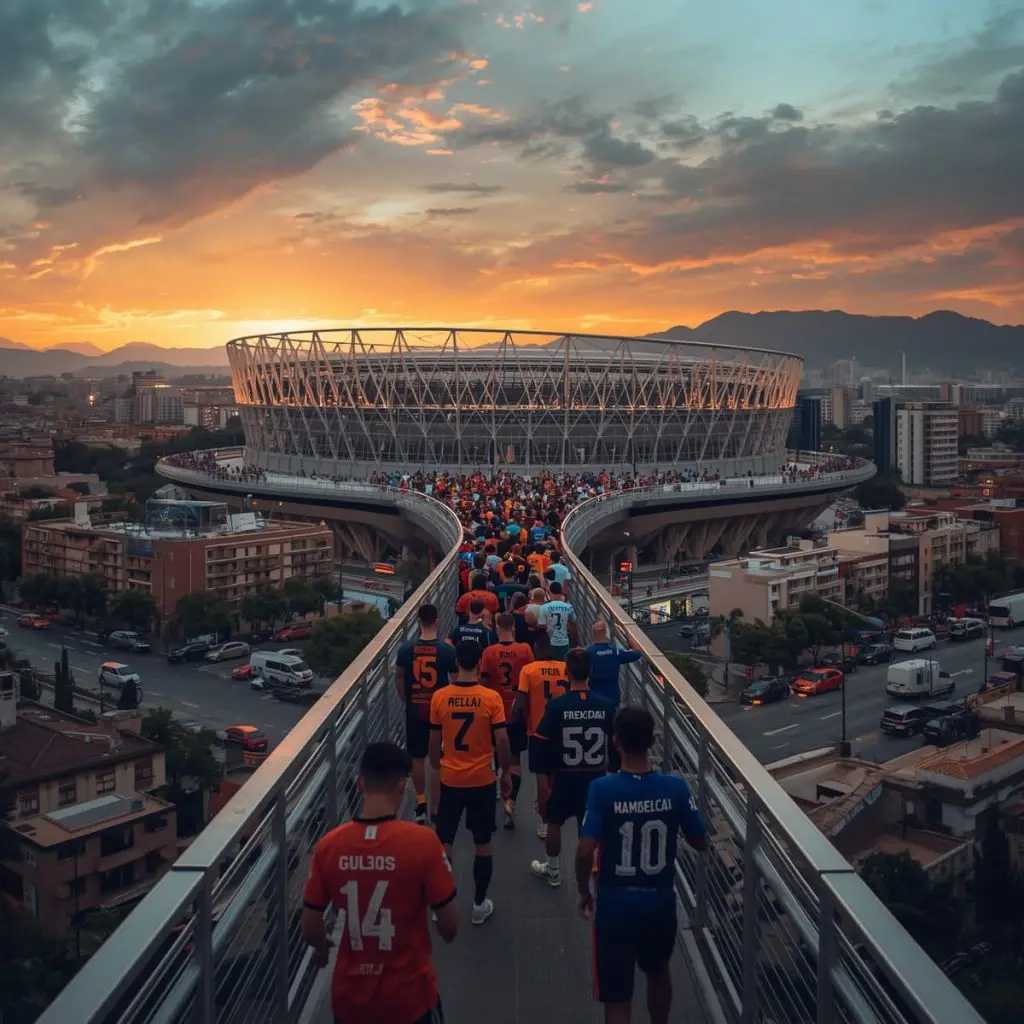 Aficionados caminando hacia el Estadio Azteca el dia de partido