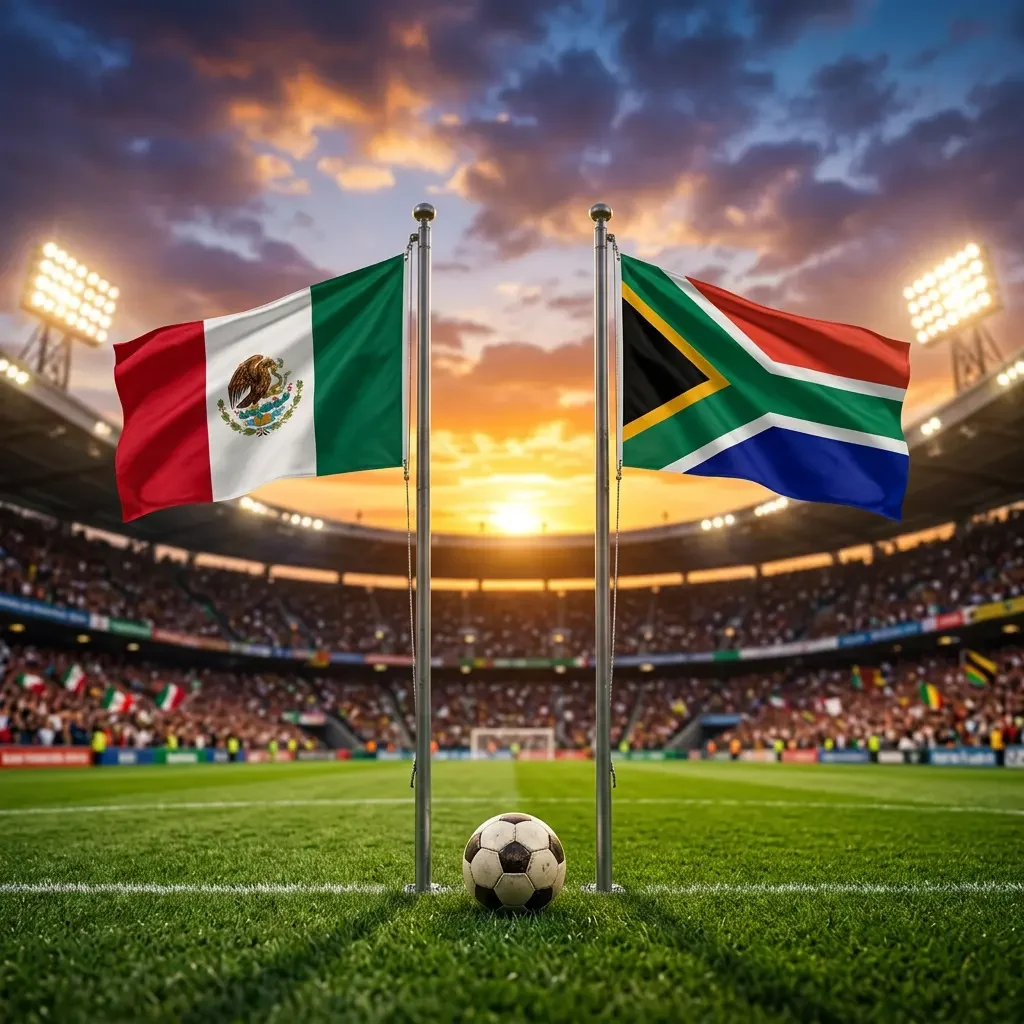 Banderas de México y Sudáfrica antes del partido inaugural Mundial 2026