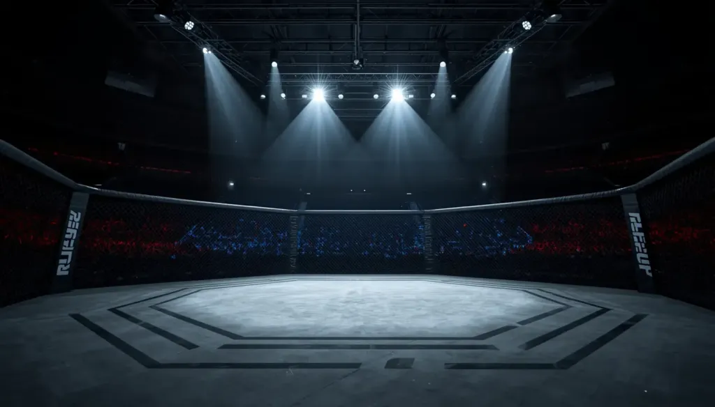 Octágono UFC iluminado antes de la pelea estelar Chimaev vs Strickland