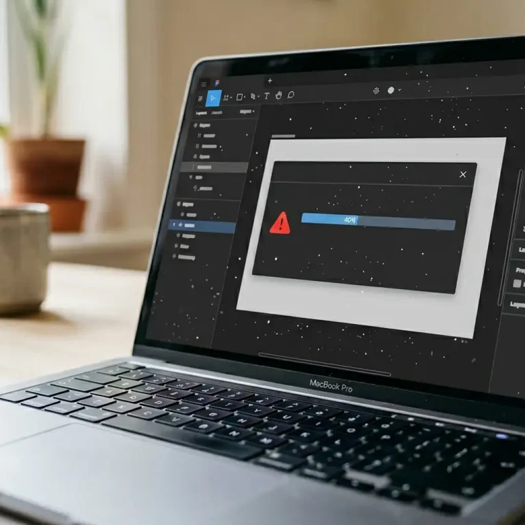 Pantalla de error en Canva no carga imágenes con barra de progreso detenida