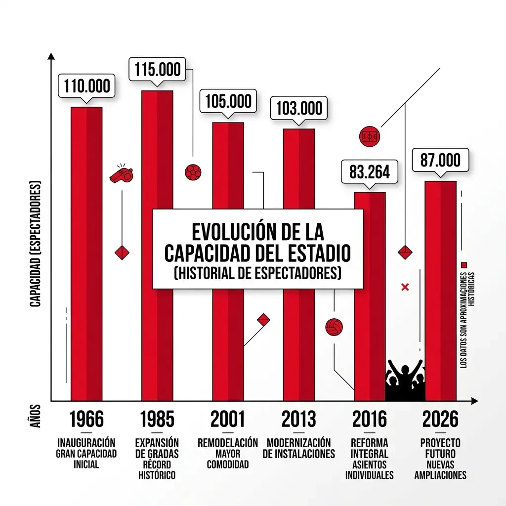 Comparativa histórica de la capacidad del Estadio Azteca de 1966 a 2026