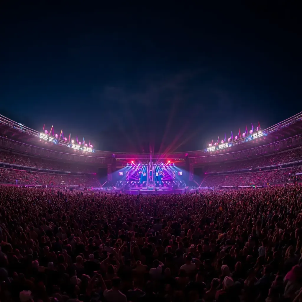 Conciertos en México 2026 con un estadio lleno durante un show nocturno