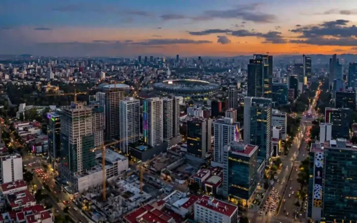 Vista urbana de la Ciudad de México con desarrollos inmobiliarios previos al Mundial 2026.