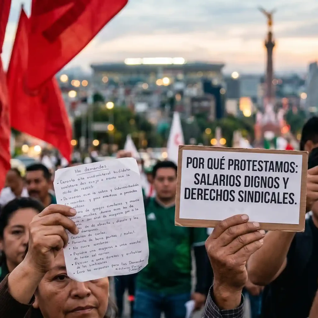 Maestros de la CNTE participando en una marcha para exigir mejoras laborales en la CDMX