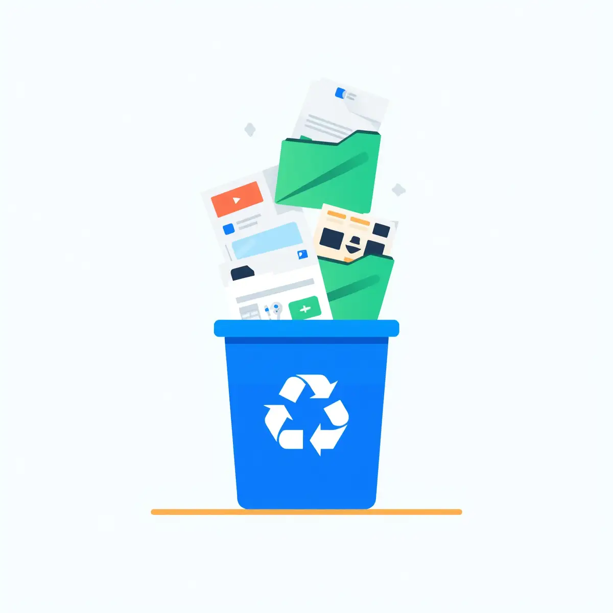 Ilustracion-minimalista-de-una-papelera-de-reciclaje-abierta-con-documnetos-fotos-y-videos-saliendo-a-una-carpeta