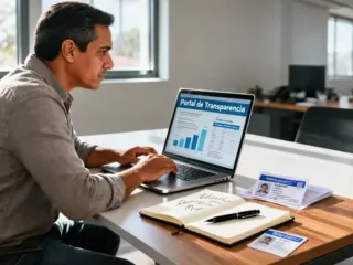 Ciudadano utilizando una computadora portátil para enviar una solicitud de información pública en la Plataforma Nacional de Transparencia.