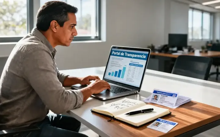 Ciudadano utilizando una computadora portátil para enviar una solicitud de información pública en la Plataforma Nacional de Transparencia.