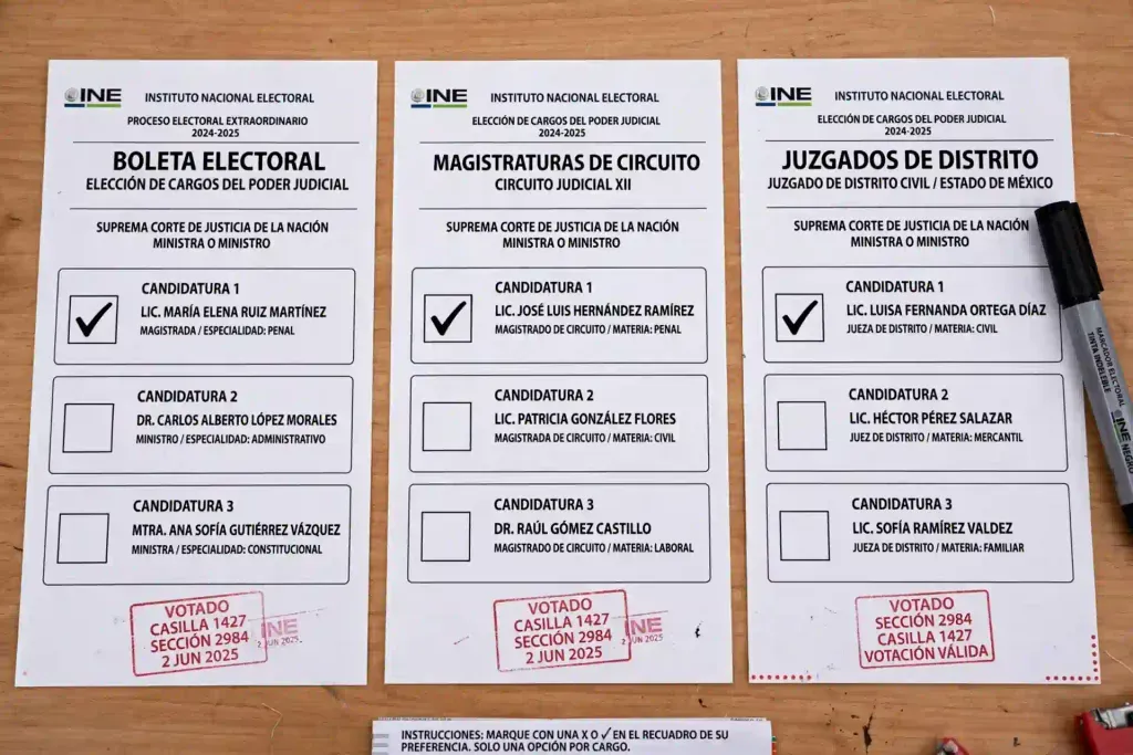 Boletas electorales especializadas para la elección popular de ministros, magistrados y jueces de distrito.