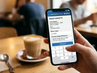 Pantalla de teléfono celular mostrando el campo de concepto de pago en una aplicación de banca móvil.