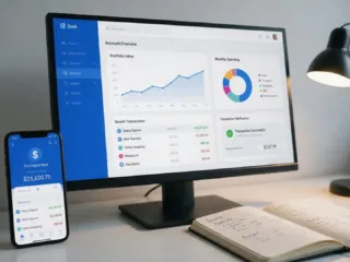 Pantalla de computadora mostrando el portal de rastreo de transferencias y comprobante electrónico de pago.