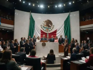 Sesión solemne en el pleno del Senado de la República durante la emisión de la convocatoria para la elección judicial.