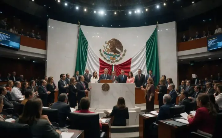 Sesión solemne en el pleno del Senado de la República durante la emisión de la convocatoria para la elección judicial.