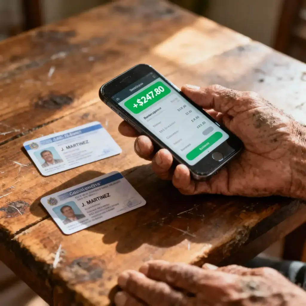 Consulta de saldo de la Tarjeta del Bienestar mediante aplicación móvil en teléfono inteligente.