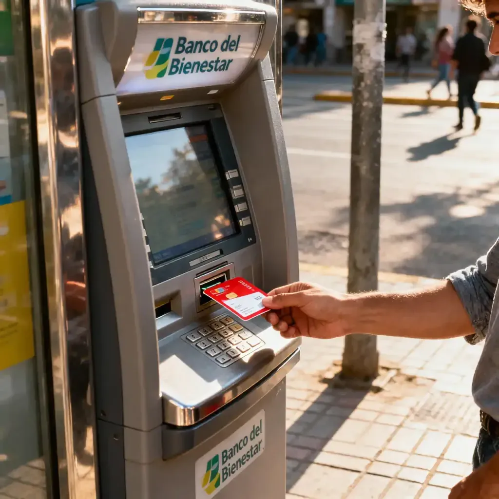 Retiro de efectivo con Tarjeta del Bienestar en cajero automático oficial.